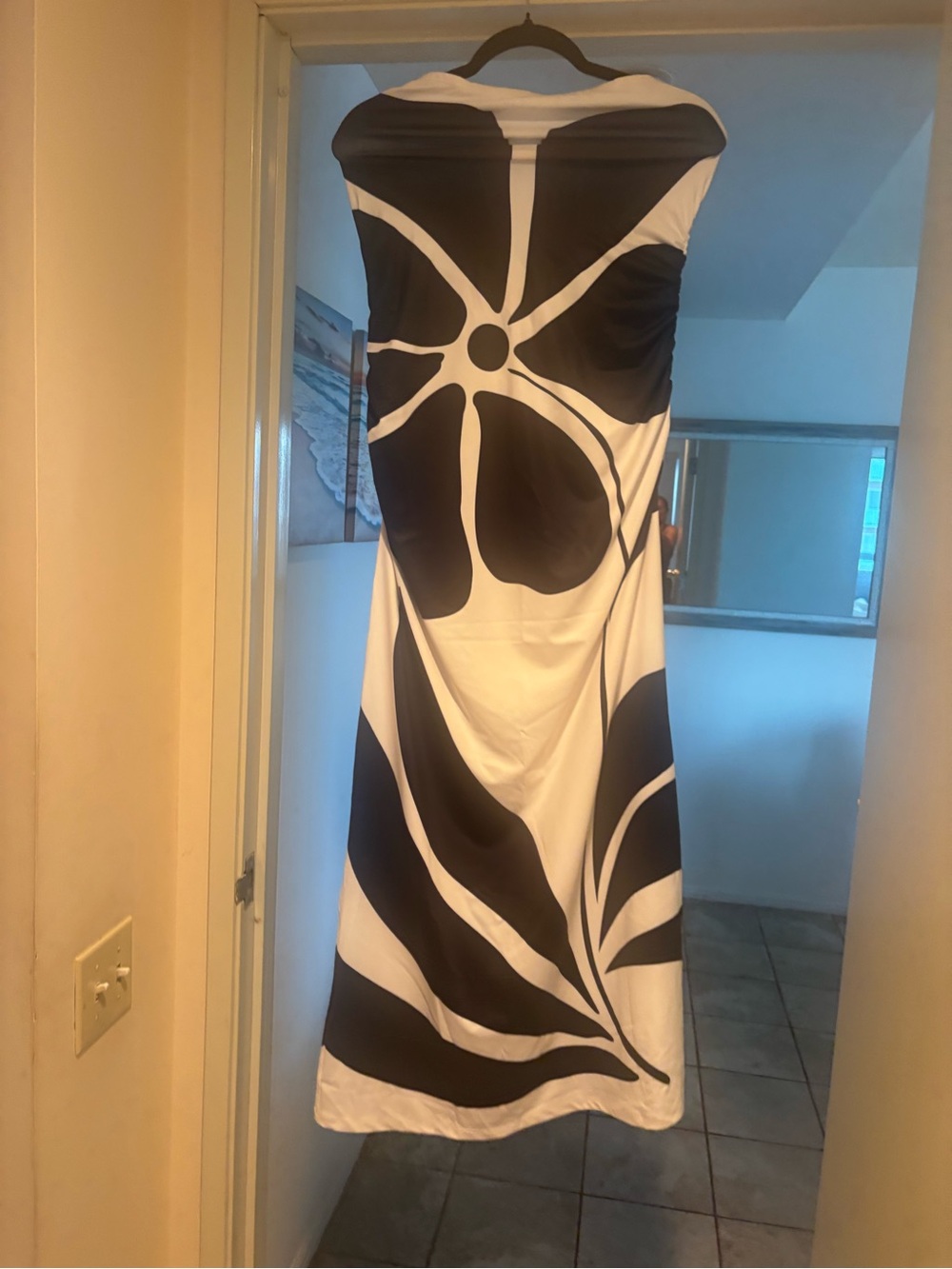 Black & White Floral Strapless Maxi Dress